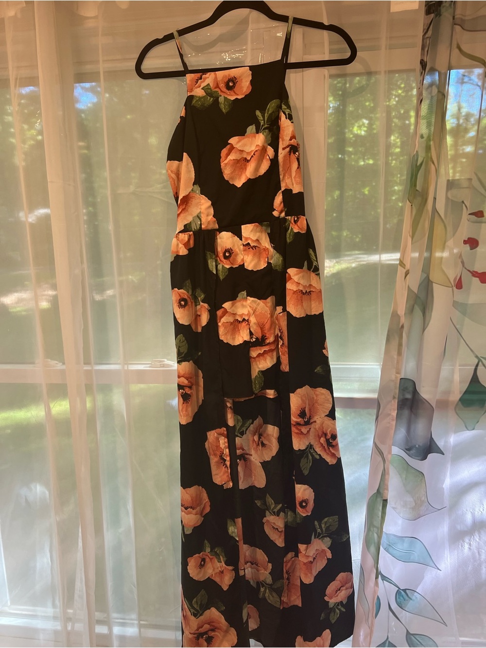Band of Gypsies Black with Peach Floral Print Shorts attached to top with train